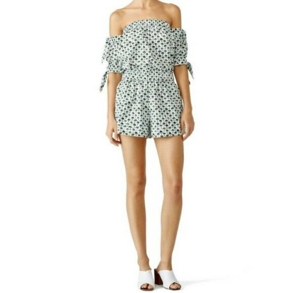 Milly ZOEY Palm Tree Print Cotton Romper Off the Shoulder Size 12